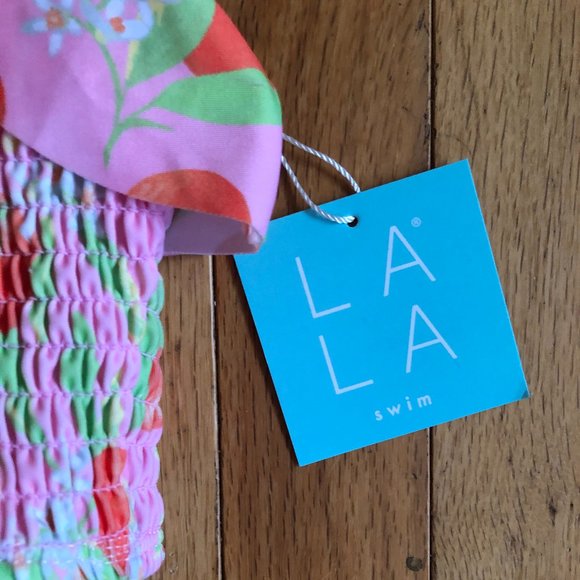 Brand New La La Swim Orange Blossom Ruffled Bikini Top - Picture 2 of 8
